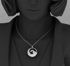 Collier pendentif en argent sterling 925 plaqué rhodium hypoallergénique Simple classique Ocean Wave Design créatif Semi montage 25mm - Product Image 6