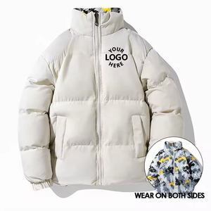 Veste matelassée à col montant en couleur unie pour l'hiver, logo personnalisé imprimé, veste bomber décontractée pour homme, veste à bulles tendance, vente en gros OEM ODM - Product Image 3