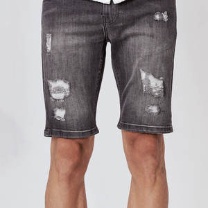 Hot Selling High Street Fashion Elastic Waist <b>Distressed</b> Shorts Custom Logo 100% Cotton Solid <b>Top</b> Manufacturer Shorts - Product Image 1