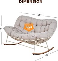 Fauteuil à bascule double Papasan surdimensionné, idéal pour patio, véranda, terrasse