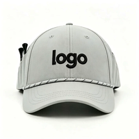 Gorra de Béisbol Gris Claro de 5 Paneles con Bolsillo para Tees de Golf, Logotipo Bordado, Cierre Magnético, Unisex, Primavera Verano, Casual, Deportiva, para Exteriores