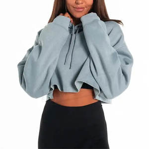 Sudadera Corta de Alta Calidad al por Mayor de Fábrica, Conjunto de Sudadera Corta para Mujer, Tallas Grandes, Sudaderas con Capucha Beige - Product Image 2