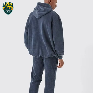 2k25 último diseño chándal Asid lavado 100% algodón logotipo personalizado pantalón y hombro caído conjunto de Sudadera con capucha para los hombres - Product Image 2