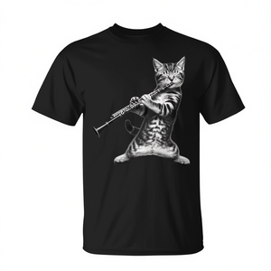 T-shirt per amanti dei gatti con gatto che suona il clarinetto, regalo per genitori e padri di gatti - Product Image 2