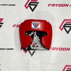 Ensemble de protection d'entraînement de boxe en cuir de vache véritable rouge, le plus vendu : Gants de boxe, protège-tête et protège-guêtres pour le sparring - Product Image 3