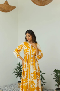 Robe longue en coton imprimé Ikat bohème 2026, manches courtes, col en V, lavable, ethnique, d'été, pour femme, avec détails de boutons sur le devant, naturelle - Product Image 2