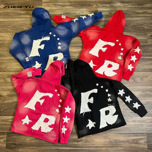 Sudadera con capucha vintage Sun-Faded Zip Up con detalles rasgados Ropa de calle unisex - Product Image 2