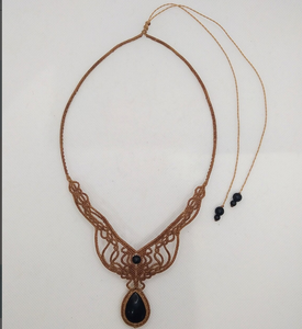<b>Light</b> Brown Stone and Black Agate Beads Micro Macrame Necklace Chain Anniversary Gifts for Mom Lover - Product Image 2