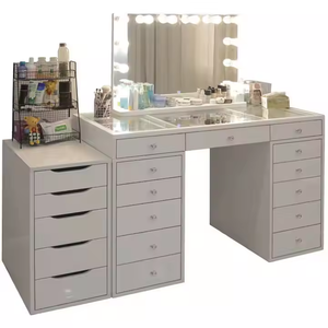 Table de toilette GGlobal en MDF de style italien, avec miroir LED, design moderne et simple, pour chambre à coucher, appartement, salon - Product Image 1