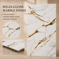 Panel de Pared de PVC con Vetas Naturales, Lámina de Mármol UV Blanco Dorado MORLENX