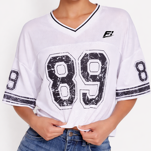 Maillot de football américain personnalisé pour femme en maille, coupe courte, respirant, en polyester, haut d'entraînement, vêtements de sport, approvisionnement en gros OEM - Product Image 1