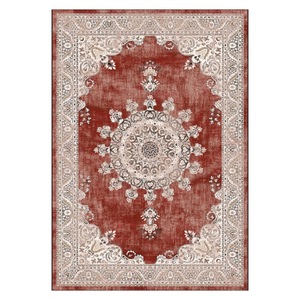 Tapis de salon en chenille antidérapant, imprimé numériquement, style bohème persan, rouge bordeaux, lavable en machine, vente en gros, RUGS DEPOT LXDP-0229 - Product Image 1