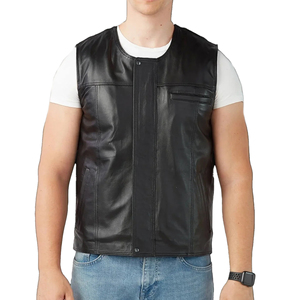 OEM Service Breathable Motorcycle Vest Leather Custom Men Cowhide Genuine Leather Motorbike Waistcoat Biker Leather Vest - Product Image 6