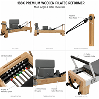 Reformer de Pilates en Bois de Caoutchouc Importé de Qualité Supérieure PC-H88X |   Lit de Pilates commercial à 6 ressorts avec logo personnalisé et rehausseurs réglables