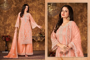 Art Soie Pakistanais Net Salwar Suit & Dupatta Avec Cordon Travail, Cousu - Product Image 5
