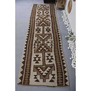 Grand Tapis Bohème en Laine 3.1 X 10.1ft Marron Beige Patchwork Abstrait Rectangle pour Entrée Couloir 9x12x12 Grande Surface - Product Image 1