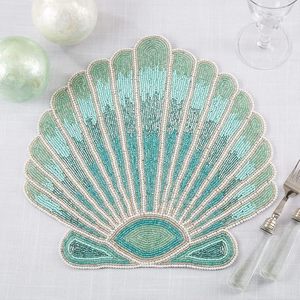 Handmade Coastal Glass <b>Beaded</b> <b>Placemat</b> Seashell Dining Table Mat for Family Gatherings Banquets & Special Occasions Home Decor - Product Image 1