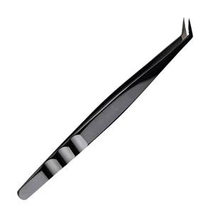 Eyelash Tweezers Curved Black <b>Powder</b> Coated & Tip Rose Gold <b>Titanium</b> Coated Custom Fiber Tip Lash Extension Tweezers - Product Image 2