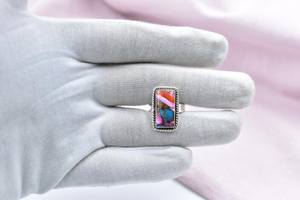 Anillo de declaración ajustable de plata esterlina turquesa Dalia Rosa hecho a mano para mujer - Product Image 5