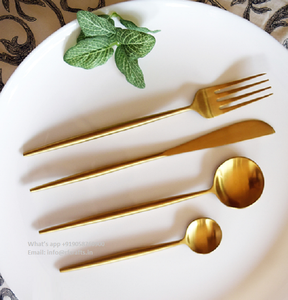 ชุดเสริฟสลัดสแตนเลสพร้อมช้อนโลหะเคลือบทองช้อนส้อมด้ามไม้เสิร์ฟงานฝีมือจากอินเดีย RF - Product Image 6