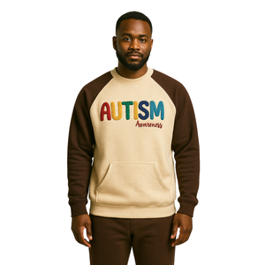 Concienciación sobre el autismo Chenille bordado Neutral cuello redondo mangas raglán pulóver sudadera Unisex algodón polar diseño de Autismo - Product Image 1