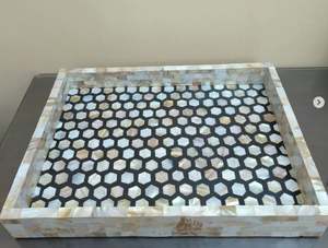 Bandeja redonda de nácar con asa elegante, bandeja decorativa para el hogar, exhibición de postres, accesorios de Hotel de Indian Metal World - Product Image 6