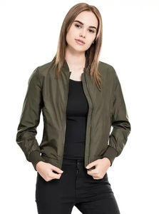 Blouson bombardier pour femmes entièrement personnalisé meilleur design de haute qualité Blouson bombardier pour femmes à col montant et fermeture à glissière avant en satin personnalisé - Product Image 3