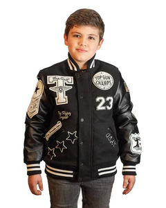 Veste universitaire personnalisée en laine à manches en cuir avec patchs brodés Veste letterman pour enfants Manches en cuir - Product Image 5