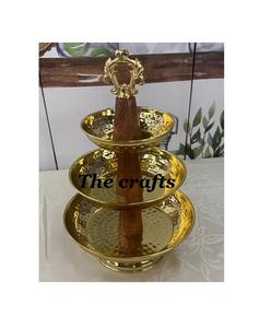 Hammered Stainless Steel And Wood <b>3</b> <b>Tier</b> <b>Cake</b> <b>Stand</b> Bestest Design Dessert Server For Wedding And Party Use - Product Image 1