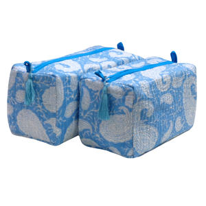 Haute Qualité Indien Coton Bloc Imprimé Matelassé Maquillage Cosmétique Sac Neel Booti Rayé Style Fermeture À Glissière Meilleur Prix Vente - Product Image 1