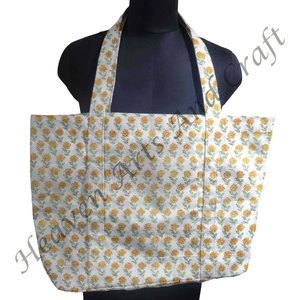 Femmes toile main bloc imprimé sacs fourre-tout logo personnalisé bloc impression sac coton toile sac fourre-tout vente en gros - Product Image 3