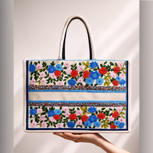 Sac fourre-tout en toile géométrique perlé fait main avec poignée en bambou, brodé noir de luxe, par Glitter Exports (vente en gros) - Product Image 4