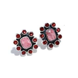 Trendy 925 Sterling Silver Natural Gemstone Jewelry Light Weight Stud <b>Earring</b> Natural <b>Garnet</b> And Rhodonite Fashionable Jewelry - Product Image 4
