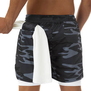 Pantalones cortos para correr 2 en 1 con logotipo personalizado, pantalones cortos atléticos de secado rápido para entrenamiento con bolsillos con cremallera, pantalones cortos con lazo para toallas - Product Image 4