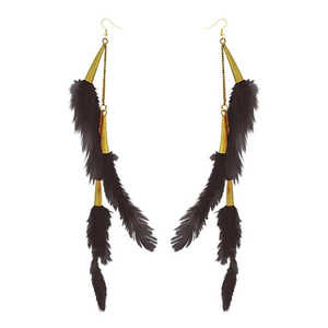 ต่างหูขนนกสีน้ำตาลชุบทอง1310972F เครื่องประดับแฟชั่นทันสมัย - Product Image 1