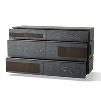 Commode moderne en chêne noir cerisé |   Commode de rangement pour chambre à coucher à 6 tiroirs avec texture de grain de bois naturel