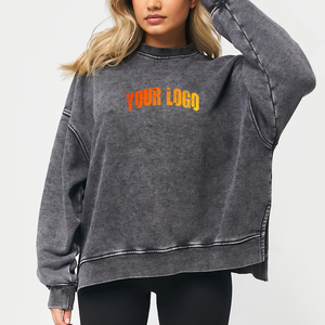 Sudadera de gran tamaño con lavado ácido de Terry francés de algodón 100% de peso pesado-Sudadera transpirable de secado rápido con logotipo personalizado para mujer - Product Image 4