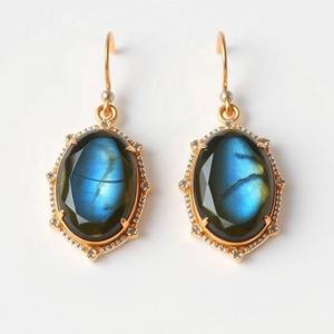 Pendientes de Labradorita de 10*14 mm con Circonita Cúbica para Mujer, Plata de Ley 925, Chapado en Oro de 18K, Joyería de Piedras Preciosas Colgantes, Regalo - Product Image 6