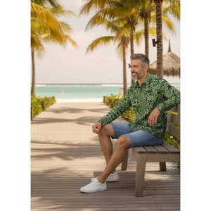 Camisa de Vestir Elegante de Manga Larga para Hombre, Corte Personalizado, Mezcla de Seda y Popelina, Cuello con Botones, Talla XL - Edición Limitada, Sobrecamisa de Playa - Product Image 3