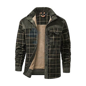 Veste chemise en flanelle à carreaux doublée en sherpa pour homme avec boutons-pression sur le devant, vêtement d'extérieur chaud pour l'hiver, doublure en polaire épaisse, veste de travail - Product Image 1