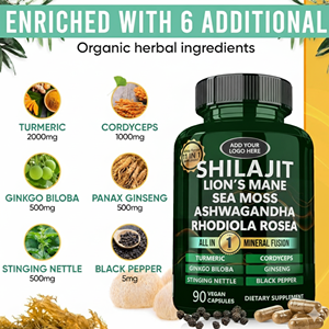 Cápsulas Herbales de Shilajit, Musgo Marino y Ashwagandha - 500 mg, 90 Cápsulas/Botella - Apoyo Energético e Inmunológico - Marca Blanca OEM Disponible - Product Image 3