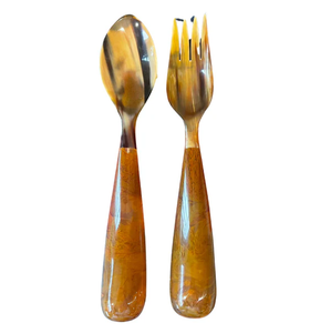 Juego de 2 cucharas de ensalada de resina de cuerno hechas a mano, cubiertos ideales para utensilios de cocina, mesa, restaurante, Hotel, suministros a granel - Product Image 3