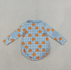 Longlv Breathable <b>Cute</b> Blue Plaid Pumpkin Printed Sleeveless Romper Turn-down Collar for Baby Boys Summer Wear Milk Silk/cotton - Product Image 6