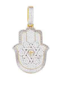Colgante de Mano de Hamsa con Piedras de Moissanita con Claridad VVS, Chapado en Oro de 14K y Rodio, Estilo Religioso para Regalos - Product Image 2