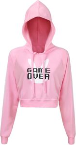 Haute qualité personnalisé femmes haut court à capuche lapin montre à manches raglan veste décontractée rose mignon Style femmes sweat à capuche court - Product Image 5