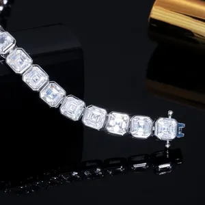 Hermosa pulsera de diamantes de moissanita corte Asscher blanco excelente corte VVS regalo de joyería personalizado para ella - Product Image 2