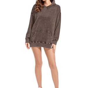 Sweats à capuche oversize décontractés pour femmes, style hip-hop, délavés à l'acide, 100% coton, couleur unie, imperméables, écologiques, doublure polaire intégrale - Product Image 3