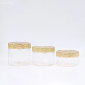 Clear <b>PET</b> Plastic Cosmetic Jar with Wood Grain Lid for Cream Balm Storage <b>Container</b> Refillable Packaging plastic <b>food</b> jar - Product Image 2
