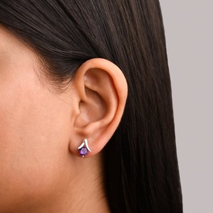 2025 Natural Amethyst <b>Stud</b> Earrings 925 <b>Sterling</b> <b>Silver</b> February Birthstone Jewelry for Women Girls Gift Wholesale Custom Export - Product Image 2