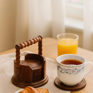 Rustic Rosewood Coaster Set With Holder Handmade <b>Wooden</b> Drink <b>Mats</b> Farmhouse Tea <b>Table</b> Decor Solid Wood Coasters - Product Image 1
